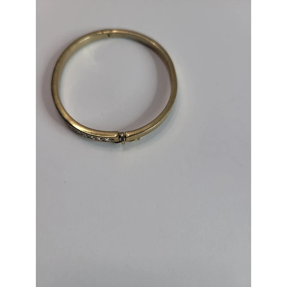 Vintage Givenchy Signed Gold Tone Clear Rhinestones Hinged Bangle Bracelet
